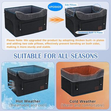 Автокрісло для собак PetsHome - підходить для маленьких собак, знімний, миючий, з кишенькою для зберігання, дихаюча тканина, страховка, регульовані ремені, чорний