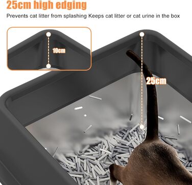 Кігтеточка-лоток для котів Euakee з нержавіючої сталі з кришкою, XL, великий, для великих котів, з високими бортиками, з лопаткою та педалем, антипригарне покриття, захист від протікання, легко чистити