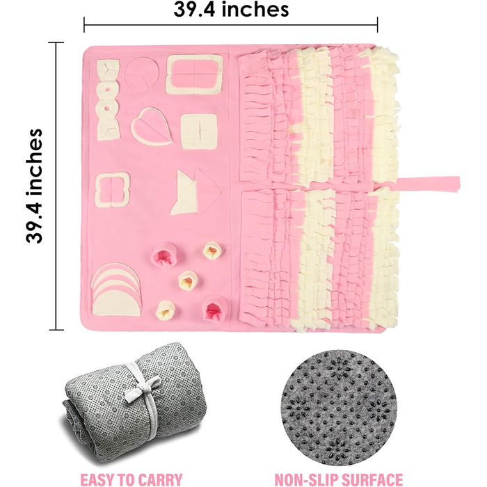 Килимок для носа собак великих та малих (100,1 x 100,1 см) – розвиваюча іграшка, легко заповнювати, машинне прання, навчання, активність/іграшка для домашніх тварин, ідеально для зняття стресу, рожевий