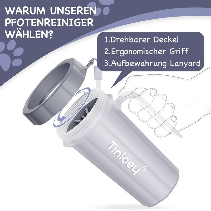 Очисник лап для великих собак Tinioey з ручкою | В комплекті 4 рушники та щітка для миття | Очисник лап для собак, аксесуари для собак великих порід (сірий)