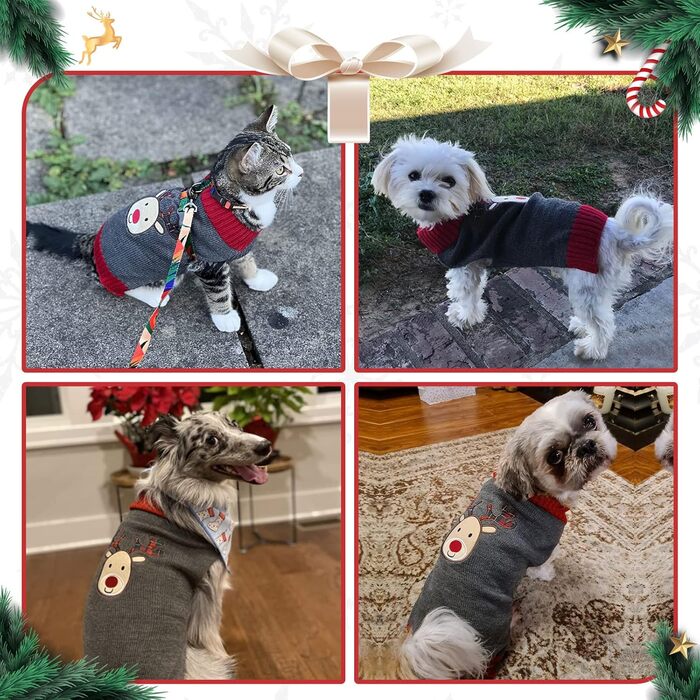 Стильний новорічний светр для собак та котів з оленем (сірий, XXL)