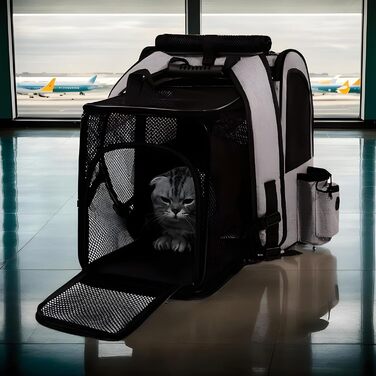 Рюкзак для котів | Переноска для собак, рюкзак-переноска для домашніх тварин, розширюваний, дихаючий, складаний, для подорожей, піших прогулянок, транспортування, сірий з зеленими вставками