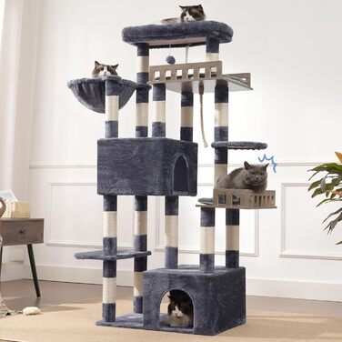 Великий котячий будиночок-когтеточка 174 см, сірий, з гамаком, 2 лежаками, 2 будиночками, 15 когтеточками, GCT033G