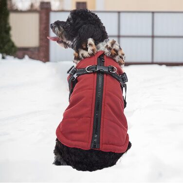 Зимова куртка для собак, теплий зимовий плащ для собак - світловідбиваюча куртка для собак, жилет для собак з інтегрованим шлейкою для маленьких та середніх собак, бургунді, 2XL