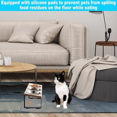 Підвищені годівниці для котів 3 шт. з нержавіючої сталі, 15° нахил, з підставкою з силікону та металевим кріпленням. Миска для корму та води для котів та маленьких собак