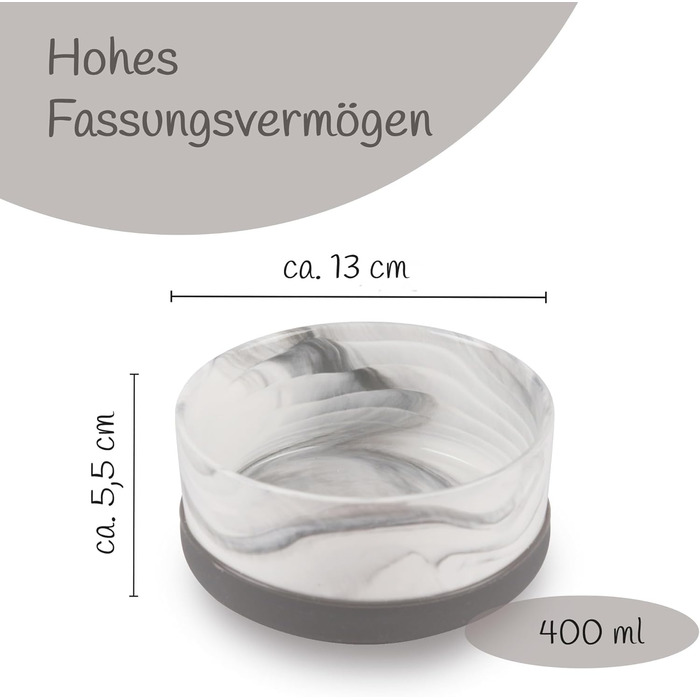 Набір мисок для собак з кераміки (2 шт., сірий, 400 мл) - для маленьких та великих собак, з неслизьким дном, придатні для миття в посудомийній машині
