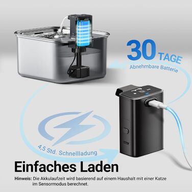 Ка fountain для котів DownyPaws: нержавіюча сталь, бездротовий, з датчиком руху, 3л, тихий, легкий у чищенні