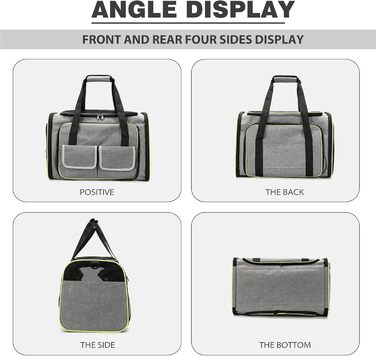 PETCUTE Транспортна сумка для кота, розкладна, з м'яким флісовим ліжком, 2 сторони відкривання, дихаюча сумка-переноска для кота з бічними кишенями, схвалена авіакомпаніями, світло-сіра, M