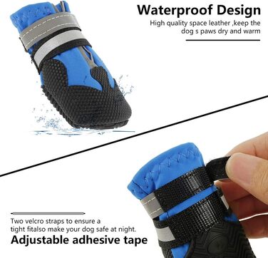Водонепроникні чоботи для собак Bau+Schwarz, 4 шт. - захист лап для малих, середніх та великих собак, з відбиваючими ременями, блакитні (XXL)