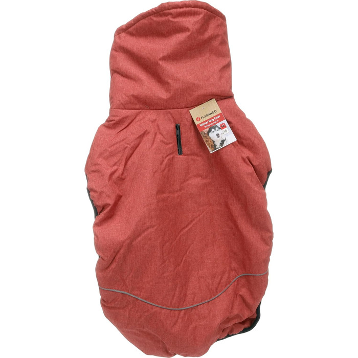 Зимове собаче обладнання Flamingo Hundemante Winter – Igu – 50 см – тепле та модне, поліестер, водовідштовхувальне, ізотермічна внутрішня підкладка, світловідбиваюче, захист грудей та живота, отвір для повідка (Червоний, XL)