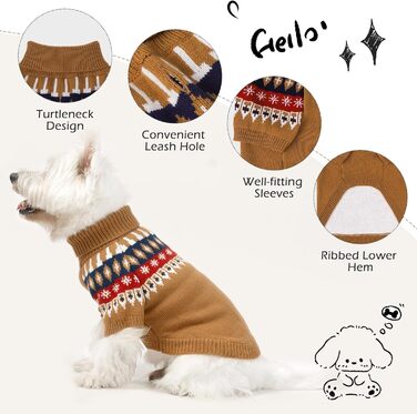 Пуловер для собак EXPAWLORER Fair Isle з візерунком Fair Isle - стильний одяг для собак, в'язана жилетка, пуловер для цуценят, теплий пуловер з коміром-стійкою для маленьких, середніх та великих собак, розмір M (бежевий, Small)