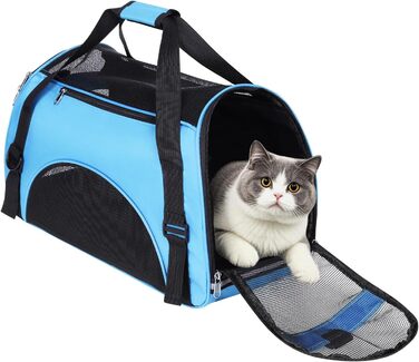 Транспортна сумка для собак і котів, складна, з регульованим плечовим ременем, дихаюча сітка, 50 x 26 x 33 см, блакитна
