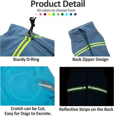 Теплий собачий светр з флісу та світловідбиваючою жилеткою (XXL, Haze Blue)