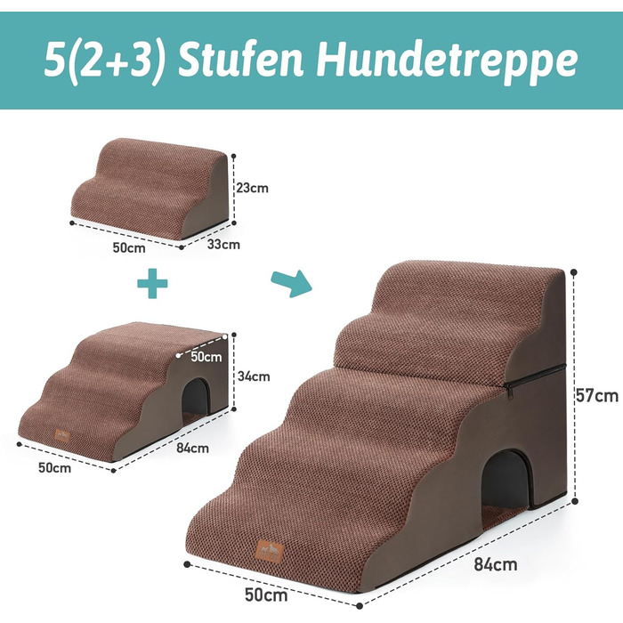 Сходинки для собак COZY KISS: зручні та міцні для маленьких собак, 83x50x57 см, шоколадний колір