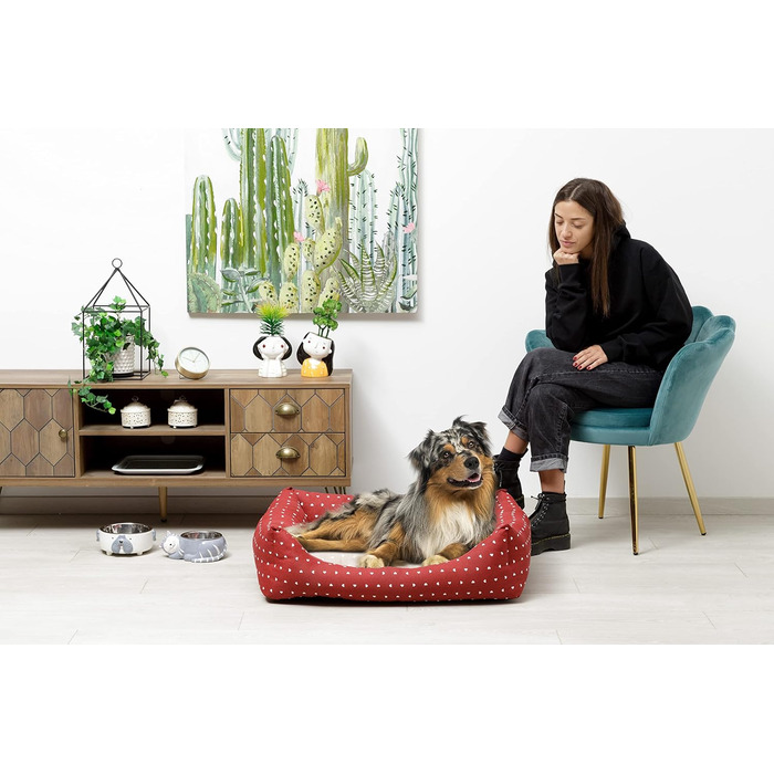 Кругле ліжко для собак Baroni Home з м'яким матрацом, 70x85 см, червоно-білі сердечка