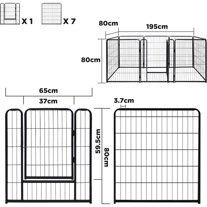 Клітка для собак HENGMEI, 80 см, розкладний вольєр для собак, котів, кроликів, для дому та на вулицю, 8 частин