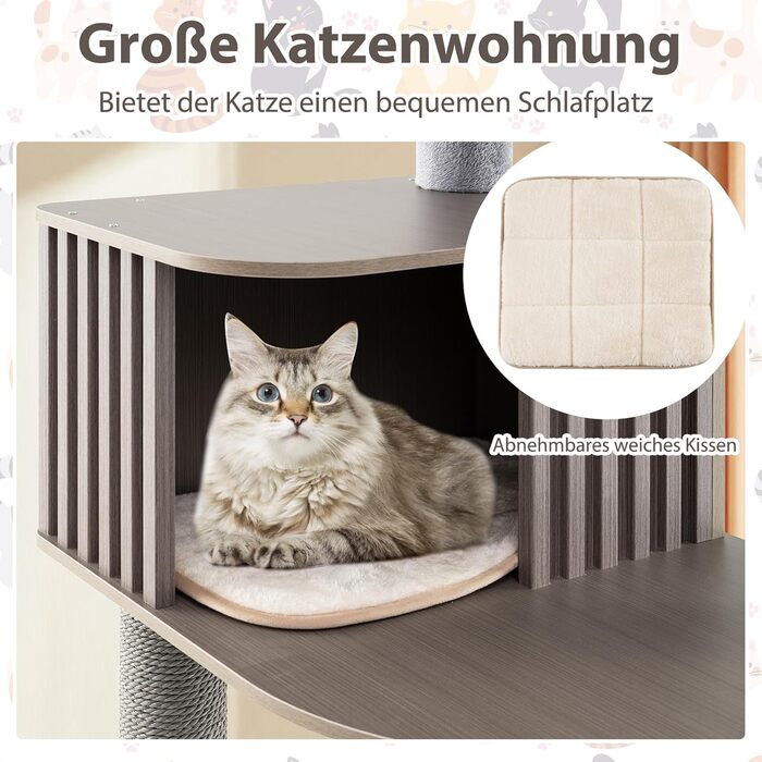 Дерев'яний кігтеточки для котів COSTWAY 151 см з платформами, печерею та іграшкою, сірий. Кліматичний комплекс для котів, кігтеточки-вежа, 58 x 48 x 171 см