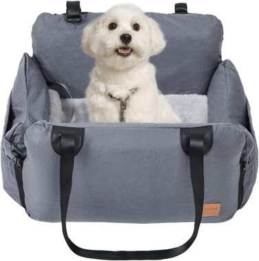Автокрісло для собак, автокрісло для маленьких собак, сіре, з ременями безпеки та кишенями для зберігання. Водонепроникне та пральне автокрісло для собак.