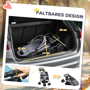 Коляска для собак PawHut Dog Buggy Folding Function Коляска для маленьких собак і кішок Oxford Grey 67x45x96 см, складна та легка