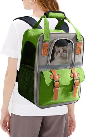 PETCUTE Рюкзак для собак і котів, дихаючий, для маленьких тварин, з відбиваючими смугами, складаний, знімний килимок, страхувальний ремінь, для прогулянок (зелений)