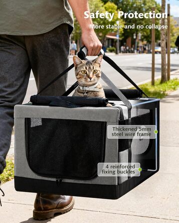 Транспортна переноска для котів Pecute – переноска-сумка для 2 котів, сіра, складана