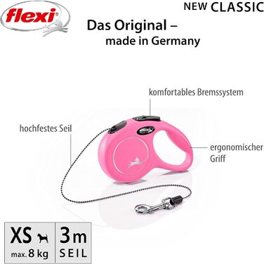 Рулетка для собак Flexi 25210769, розмір M, до 25 кг, 4.8 м, рожева