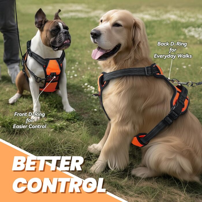 Нашийник для собак VIVAGLORY Easefit, протирвучий, з ручкою, для тренувань та прогулянок, м'який, антирвучий, захист від вислизання, розмір M, (Помаранчевий, XL(76-99см обхват грудної клітки))