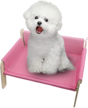 Підвищене ліжко для тварин з дерев'яним каркасом, софа для котів знімний чохол, стабільне підвищене ліжко для собак, софа для собак з дерев'яним каркасом, підвищене ліжко для собак маленьких порід, меблі для тварин з натурального дерева, рожевий колір