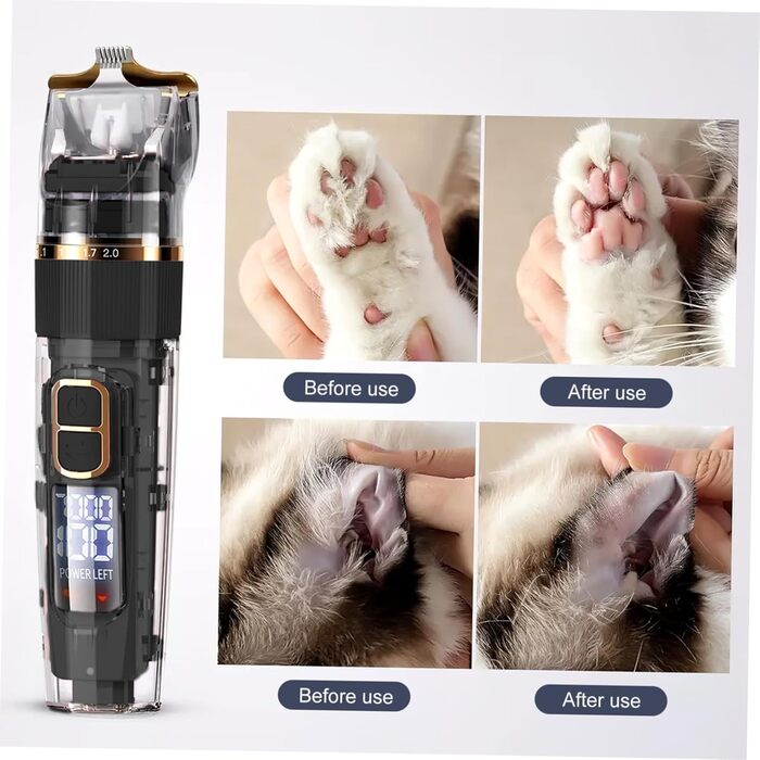 HEMOTON Набір для стрижки тварин: бездротова машинка для собак та котів з LCD-дисплеєм, тиха, миється, акумуляторна
