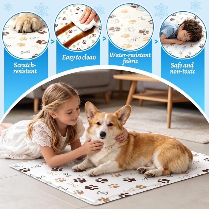 Охолоджувальний килимок для собак та котів самоохолоджувальний, 60x50 см, бежевий — підстилка для домашніх тварин у машину та в дорогу