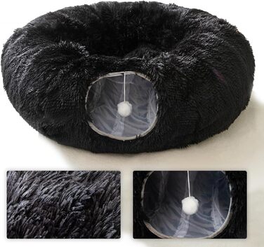 Туннель-лежанка для котів HIPIPET з плюшу, чорного кольору, для закритих приміщень, багатофункціональна іграшка для кошенят, середніх та великих котів