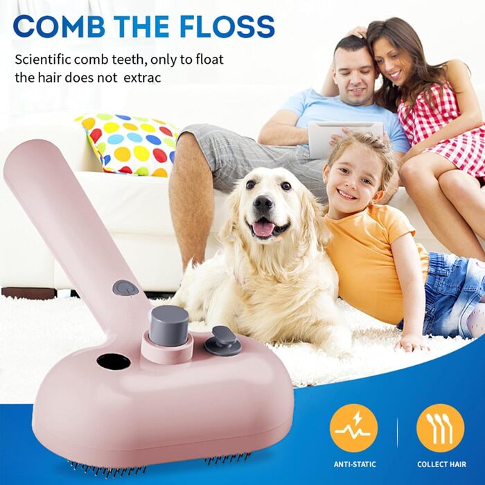 Щітка для котів Sylswx з парою, 3 в 1, для довгої та короткої шерсті, також для собак, проти статичної електрики та ковтунів (рожева)
