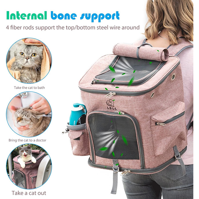 Рюкзак для собак та котів PETCUTE, складаний, з знімним килимком, дихаючий, з регульованими ременями, для подорожей (рожевий)