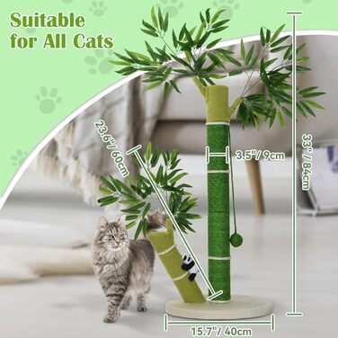 Котячий будиночок AiQInu з когтеточкою для великих котів та кошенят, 84 см, з іграшкою та панда, когтеточка з сизалю, бамбукова форма