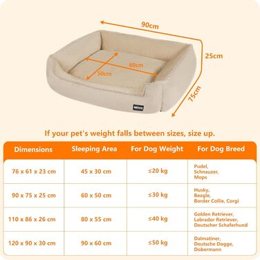 Ліжко для собак, м'яке, знімний чохол, бежеве, 90 x 75 x 25 см