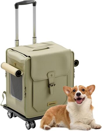 Рюкзак для тварин Galatée з колесами, візок для домашніх тварин, сумка для подорожей з собаками з знімними колесами, рюкзак для собак з сітчастими вентиляційними вікнами (білий) (зелений)