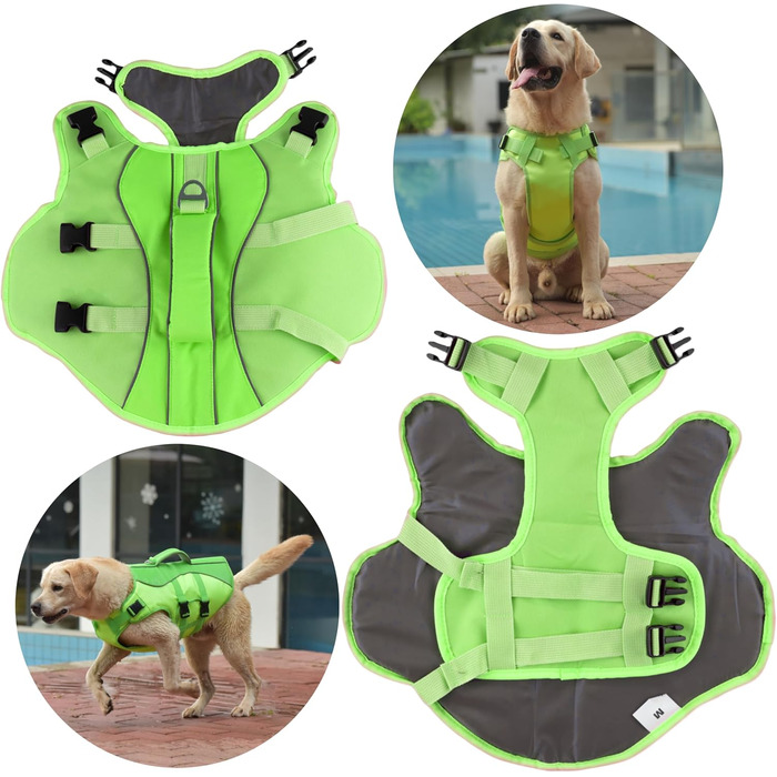 Жилет для плавання собак великий, безпечний жилет для собак, для плавання та катання на човнах, світловідбиваючий жилет для цуценят з високою плавучістю та ручкою для рятування, регульований розмір Large (Обхват грудей: 19.7-29.5 дюймів) (Large (Обхват гр