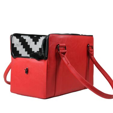 Сумка-переноска для собак MYXA Classi, авіапереноска, сумочка для собак з відстібним дашком (з кишенею), червоний колір, з ручками та клатчем