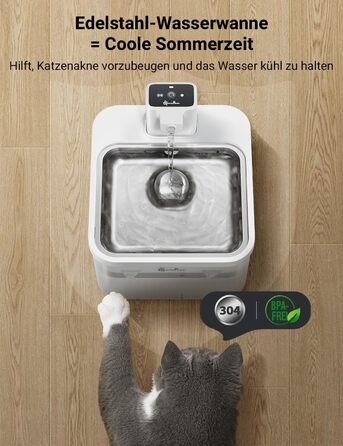 Бездротовий фонтан для котів DownyPaws 2,5 л з датчиком руху, акумулятором 4000 мА·год, тиха помпа та лоток з нержавіючої сталі, білий