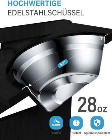 Підвищений годівниця для собак Vantic з підставкою, регульована висота, миска для маленьких собак та котів, міцна годівниця з бамбука з 2 нержавіюними мисками та протиковзкими ніжками (чорний)