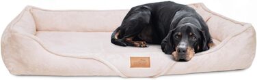 Ортопедичне собаче ліжко Tierlando® Tyson Teddy – м'яке собаче ліжко-софа з знімним чохлом, виймаюча віскоеластична матрацна подушка та ергономічний вхід. Розмір: 130x100 см, колір: кремовий