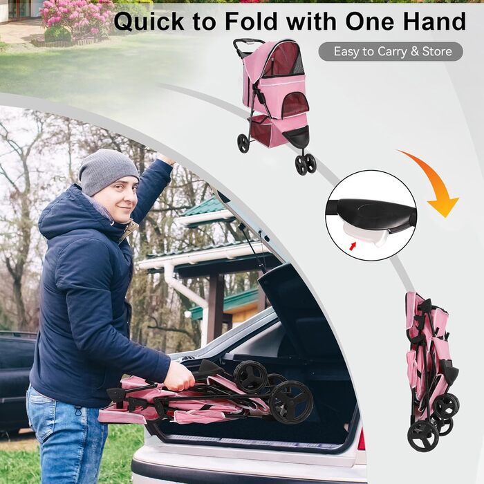 Візок для собак Wedyvko, 15 кг, рожевий, легкий, компактний, з аксесуарами, EVA-колеса