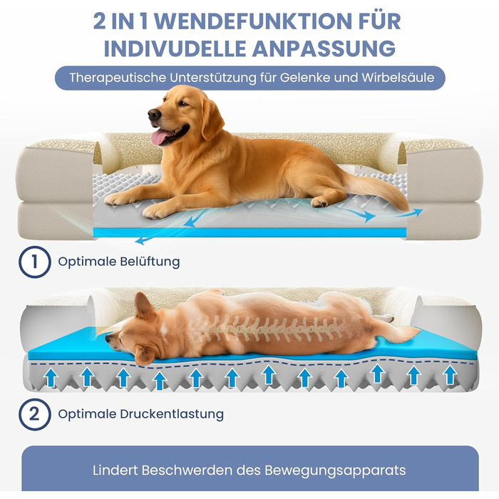 Ортопедичне ліжко для собак ELONEO, великі породи - 122x89x20 см, кошик для собак з Memory Foam, вологостійкий та пральний килимок для собак, подушка для собак, матрац для собак з м'якою оббивкою, Кремовий L 122 x 89 x 20 см Кремовий