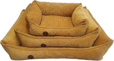 Ортопедичне ліжко для собак, сумісне з великими, середніми та маленькими породами, жовто-гірчичний колір, миється, розмір M (77x60x20 см)