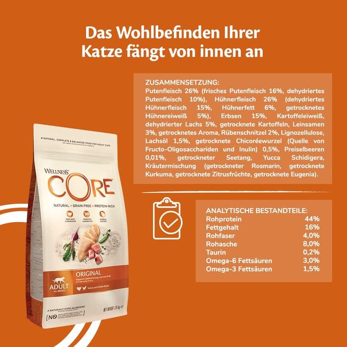 Сухий корм для котів Wellness CORE Original з куркою та індиком, 4 кг