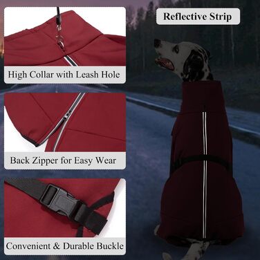 Водонепроникний теплий зимовий одяг для собак Cyponpy з капюшоном, з блискавкою, для собак, червоний, розмір S (довжина спини 31-35 см)