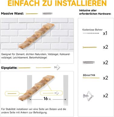 Кігтеточка-стіна для котів FUKUMARU, дерев'яна стіна для котів, лежанка на стіні з масивного гумового дерева, для котів до 15 кг, з джутового мотузка для дряпання (зліва направо)