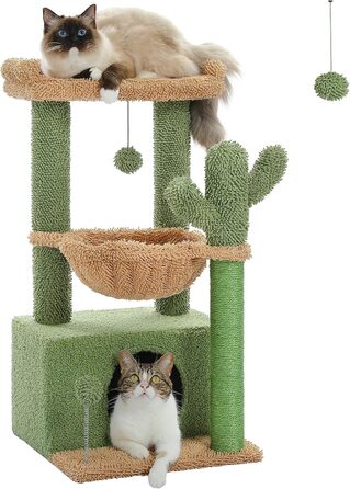 Дряпка для котів PAWZ Road «Кактус», з гамаком, зелена, 83 см – котячий комплекс із сизалем, для дому