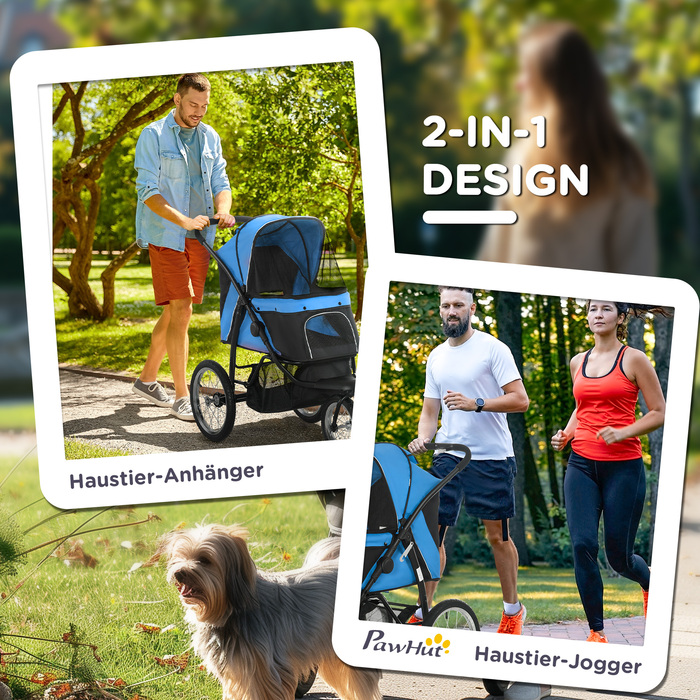 Коляска для собак PawHut Dog Buggy зі світловідбивачами, складна, кошик для зберігання, сонцезахисний козирок, сітчасте вікно, Оксфорд, синій| Аосом