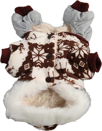 Теплий зимовий костюм для собак з капюшоном, пухнастий, з оленем Snowflake, для маленьких та середніх собак - м'який та зручний, ідеальний для зими та святкових подій